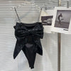 DEAT Sequin Big Bow Jumpsuit Suspender Vest For Women 2024 Summer New Fashion Celebrity Solid Color Camisole Female 11XX9197