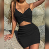 Women Sexy Cutout Bodycon Dress Euro Style Cross Back Straps Hollow Out Nightclub Party Evening Outfit Slim Fit Stretchy Dress