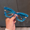 Full Diamond Oversized Blue Light Glasses for Women Fashion Thick Square Computer Eyewear Blue Red Pink Black Glasses