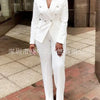 Damen-Hosenanzug, zweiteilig, Umlegekragen, weißer Blazer, elegante Mäntel, passende Sets, Arbeitskleidung, hohe Taille, lange Hosenanzüge