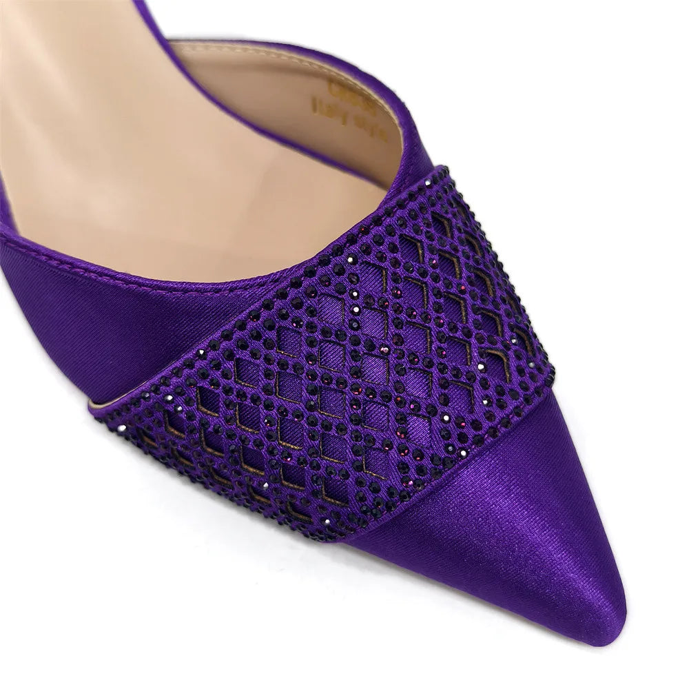 Latest Women Italian Shoes and Matching Bags Decorated with Rhinestone Elegant Pointed Toe Wedding Shoes Bride