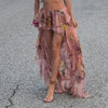 BIIKPIIK Vacation Ruffles Skirts Fashion Floral Print Vintage Elegant Women Skirts Designed Semi-perspective Sexy Holiday Bottom