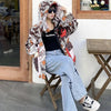 2023 Europäische Station Winter Neue Daunenjacke Damen Warm Mode Kurze Farb-Patchwork Graffiti dicke Weiße Entendaunenjacke