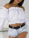 Candy Color Off Shoulder Crop Tops women Summer dot print lantern sleeve shirts Lady Sexy Slash neck beach blouse