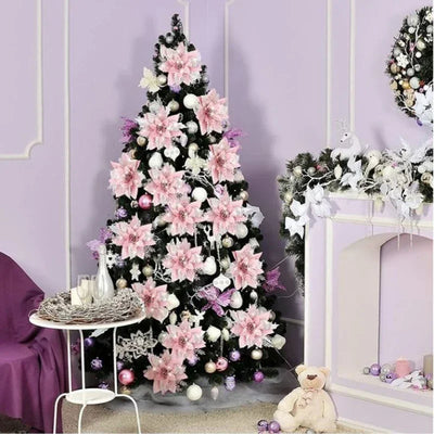 5 Stück 14,5 cm Glitzer künstliche Weihnachtsblumen fröhliche Weihnachtsbaumdekoration Neujahrsornamente gefälschte Blumen Weihnachten Natal