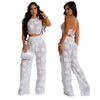 Women Two Piece Pant Sets Sexy Hollow Out Vest Sleeveless Tanks Tops Splice Long Pants Drawstring Streetwear Summer 2025