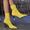 Damen Stricken Sexy High Heels Schuhe Spitz zulaufend Trend Chelsea Boots Designer Winter 2024 Neue Stiefeletten Dünne Mujer Sockenstiefel Pumps