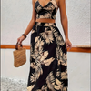 Ärmelloses Damenkleid mit tiefem V-Ausschnitt, bedruckt, hohe Schlitze, sexy Kleider, trendiger Halb-Rock, Damen-Set, leichtes, elegantes Sommer-Set