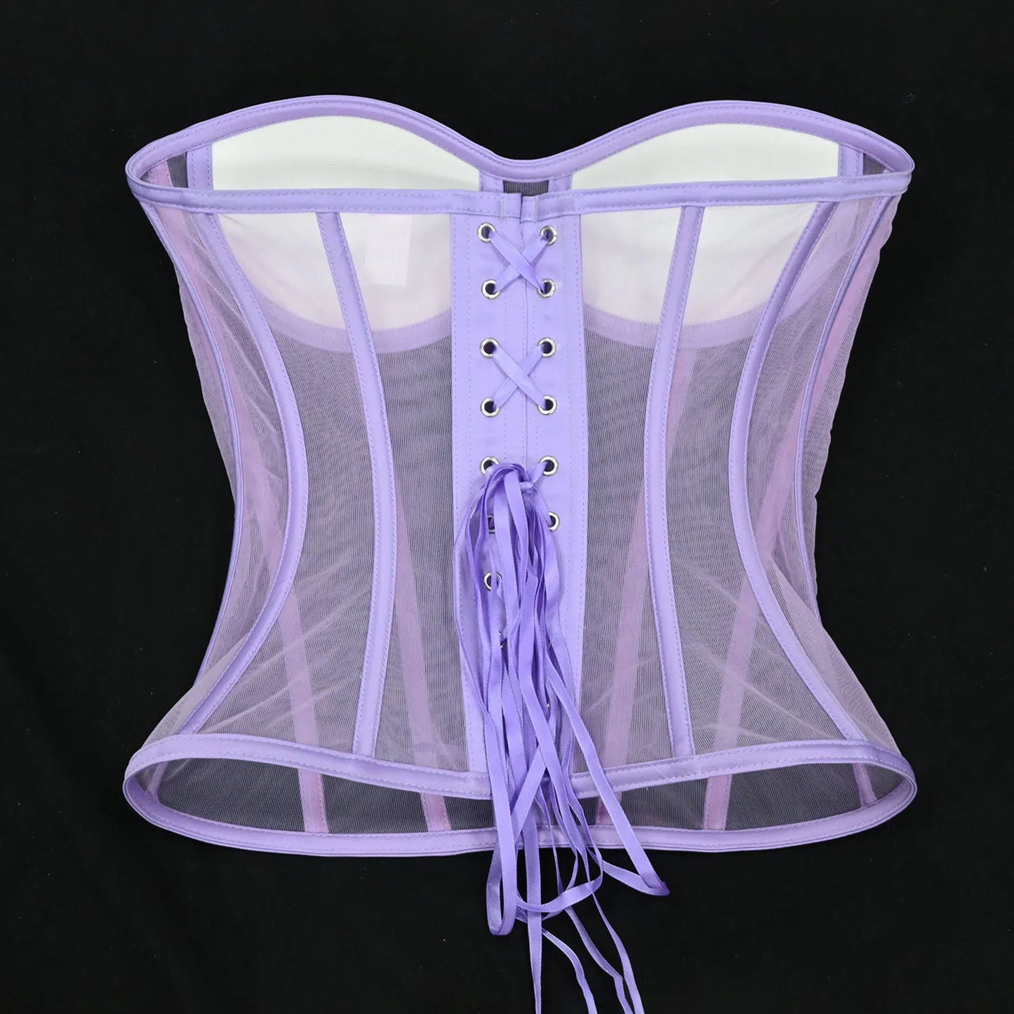 Women Mesh Corset Bustier With Cups Overbust Tight Shaping Tops Strapless Transparent Bodice Slimm Waist Wedding Lace Up Boned