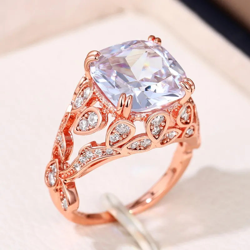 Huitan Creative Hollow Design Gorgeous Cubic Zirconia Rings for Women Rose Gold Color/Silver Color Wedding Party Trendy Jewelry