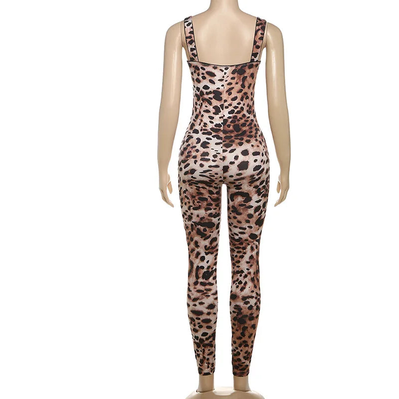 Leosoxs Sexy Jumpsuit Damen Ärmellos 2025 Sexy Trend Leopardenprint Ärmelloser Street Fit Stretch Aktivität Workout Overalls