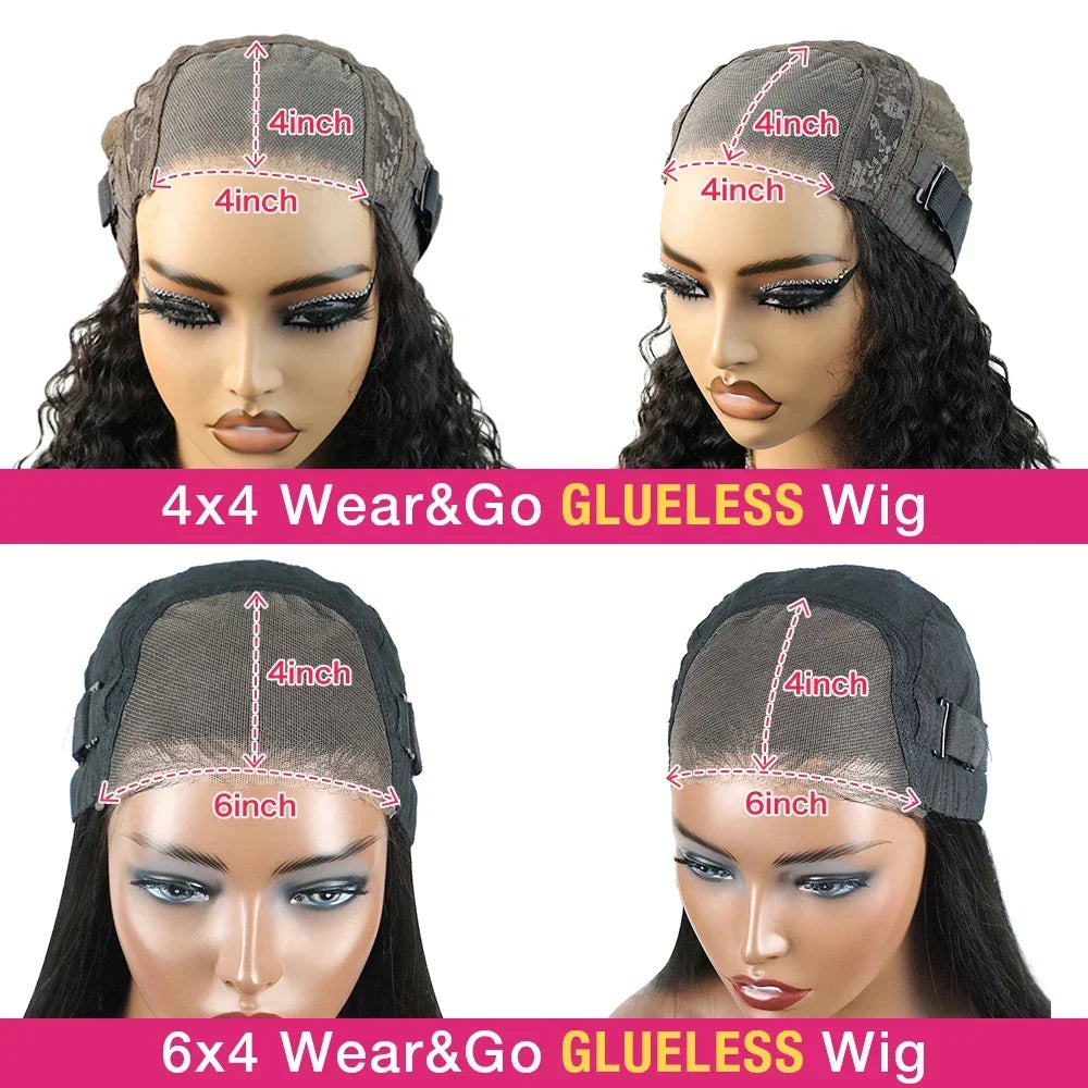 Wear And Go Water Wave Bob Lace Perücke für Frauen gelockt 6x4 Glueless Echthaar Perücke 4x4 Ready To Go Echthaar Perücken Pre-Cut Lace Perücke
