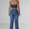 Women's Destroyed Ripped Hole Denim Pants Pearl Rhinestones Chain Distressed Slim Fit Skinny Jeans Y2K Night Club Party Jeans