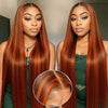 250% 4/350 Highlight Ombre Bone Straight 13x6 Lace Front 100% Human Hair Wigs Ginger Orange Brown Colored 13x4 Lace Frontal Wig