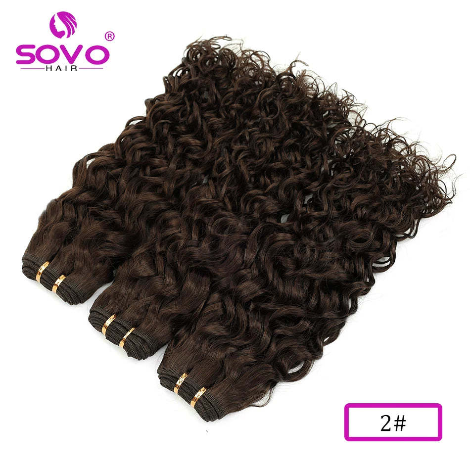 SOVO Honey Blonde Water Wave Human Hair Extensions 100 G Highlight P6/613 Natural Wet and Wavy Peruvian Curly Hair Weave Bundles