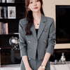 Solid Suits for Women 2024 Spring Fashion Office Ladies Long Sleeve Double Breasted Short Tops Chic Slim High Waisted Pant Suits
