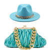 Set Straw Hat and Bag Set Gold Chain Bag Hat Set Ladies Leather Bag Tote Church Fedora Party Jazz Straw Hat
