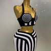2025 New Women Celebrity Sexy Jacquard Black White Two Piece Bodycon Striped Bandage Skirt Set Designer Evening Party Dress