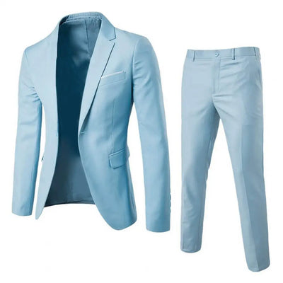 1 Set Stylish Formal Suit Temperament Men Pants Turndown Collar Pure Color One Button Suit Set Daily Wear