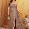 Glänzendes Off-Shoulder-Brautjungfernkleid für Bankett in großen Größen, Bodenlang, für Hochzeitsbankett, Abendkleid, 4XL 5XL