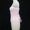 Sexy Women Pink Overbust Corset Crop Top Sweet Lace Patchwork Slim Fit Strapless Bustier Chic Party Summer Clothes Streetwear