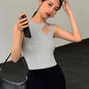 Casual white cut t shirt women round neck sleeveless korean slim t shirts women clothing 2023 summer fashion