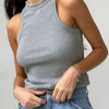 Ribbed Knitted Tops Neck Summer Basic Shirts White Black Casual Sport Vest Off Shoulder Green Women's Tank Top