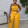 Pant Set Women Two Piece Sets Sexy Sleeveless Tops Drawstring Wide Leg Long Pants High Waist Y2k Streetwear Elegant Splice