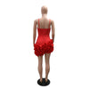 Damen Rüschen Ärmelloses Bodycon Mini-Faltenkleid Party Elegant Kurze Abendkleider Luxus Sexy Geburtstag Rotes Ballkleid