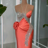 Elegant Coral Orange Halter Neck Mermaid Formal Party Dress Beaded Flower Satin Evening Special Occasion Dresses Prom Cocktail