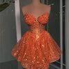 Orange Stunning Sequin Beaded Prom Dresses Arabic A Line Short Evening Dress Cocktail Party Gown Gala Vestidos birthday dresses