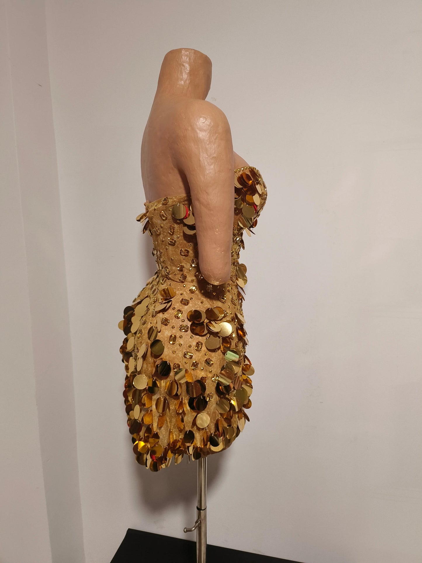 Sparkly Gold Rhinestone Sequins Sexy Strapless Mesh See Through Mini Dress Women Eveing Birthday Party Nightclub Stage Costume