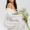 Mozision Blumen-Spitzen-Off-Shoulder Maxikleid für Damen, weiß, trägerlos, rückenfrei, langärmlig, Bodycon, Club, Party, sexy langes Kleid