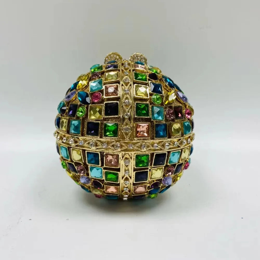 Women Multi Stones Clutch Purse Crystal Evening Bags Hard Case Metal Minaudiere Rhinestone Clutches Handbag Wedding Party Bags