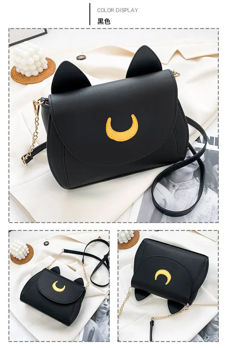 Summer Sailor Moon Ladies Handbag Black Luna Cat Shape Chain Shoulder Bag PU Leather Women Messenger Crossbody Small Bag Purses