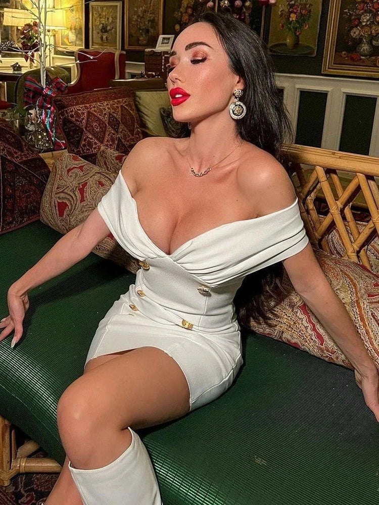 NewAsia Off-Shoulder Blazer-Kleid Zweireihig Rutschfest Rückenfrei Gerafft Tief Ausgeschnitten Reißverschluss Bodycon Robe Elegante Clubkleider