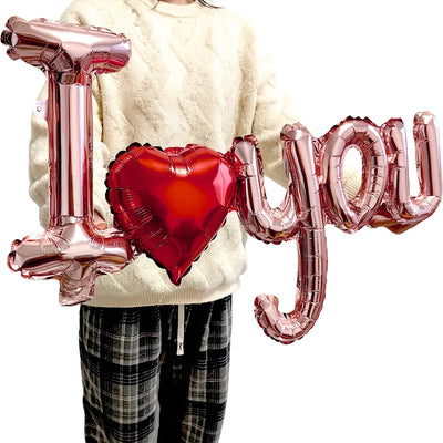 Ich liebe dich roter Herz-Buchstaben-Ballons Folien-Globos Valentinstag Hochzeitsdekorationen Brautparty Jubiläumsbedarf