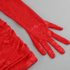 New Sexy Gloves Long Sleeves Cutout Pleated Draped Mini Dress Women Red/White Lace Floral Bodycon Dresses Party Cocktail Club