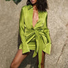 2023 Elastic Elegant Single Breasted Dress Retro Lapel Satin Tight-fitting High Waist Wrap Hips Ruched Short Dress Sexy Clubwear