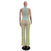 Knitted Striped 2 Piece Sets Women Outfit Summer Beach Vacation Sleeveless Crop Top and Flare Pants Matching Sets Club Party