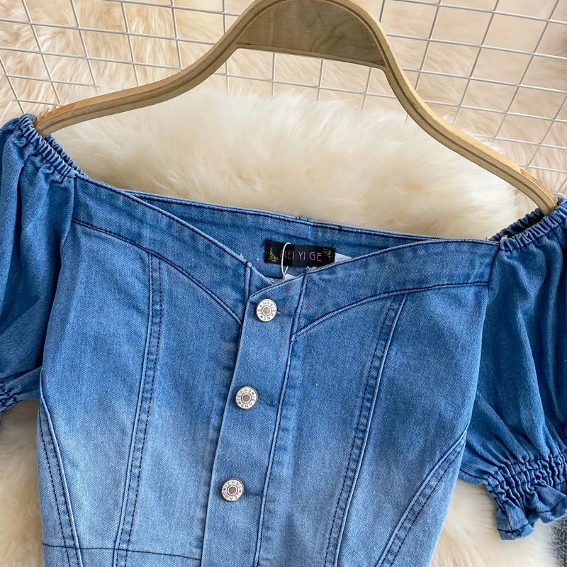 Women Denim 2 Piece Sets Long Skirt Top Suit Skirts Tops Single Breasted Outfits Washed Distressed 2025 Summer Casual Ensemble