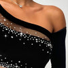 Top Frauen 2025 Frühling Neue Mode Strass Bandeau Transparenter Mesh Slim Fit Langarmshirt Sexy Enges Alltags-T-Shirt Top