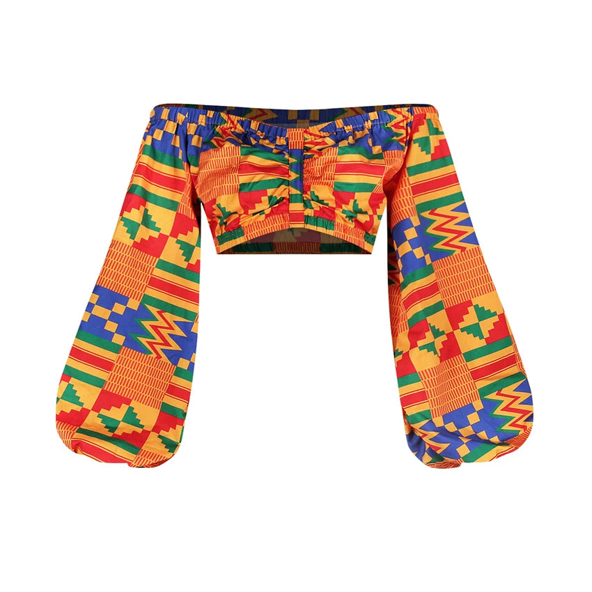 Afrikanische Kleider für Damen, Herbst, 2-teiliges Set, Damen, lange Ärmel, schulterfrei, mit Feder-Dashiki-Print, geteilte Röcke, afrikanische Kleidung