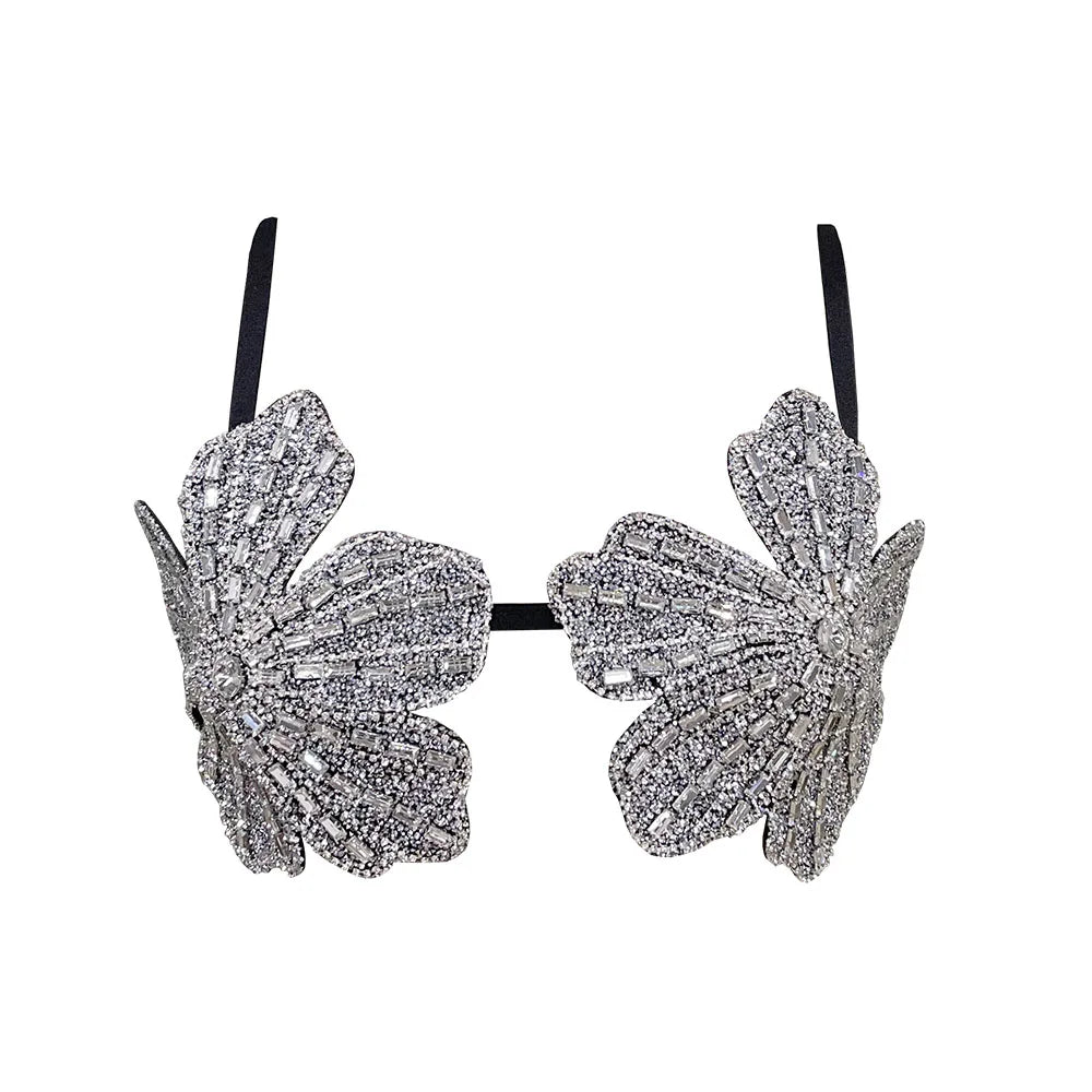 YOUR BUMP CURVE Handmade crystal bra flower embroidery inlaid metal rhinestones short top sexy women beach pool yacht sea party