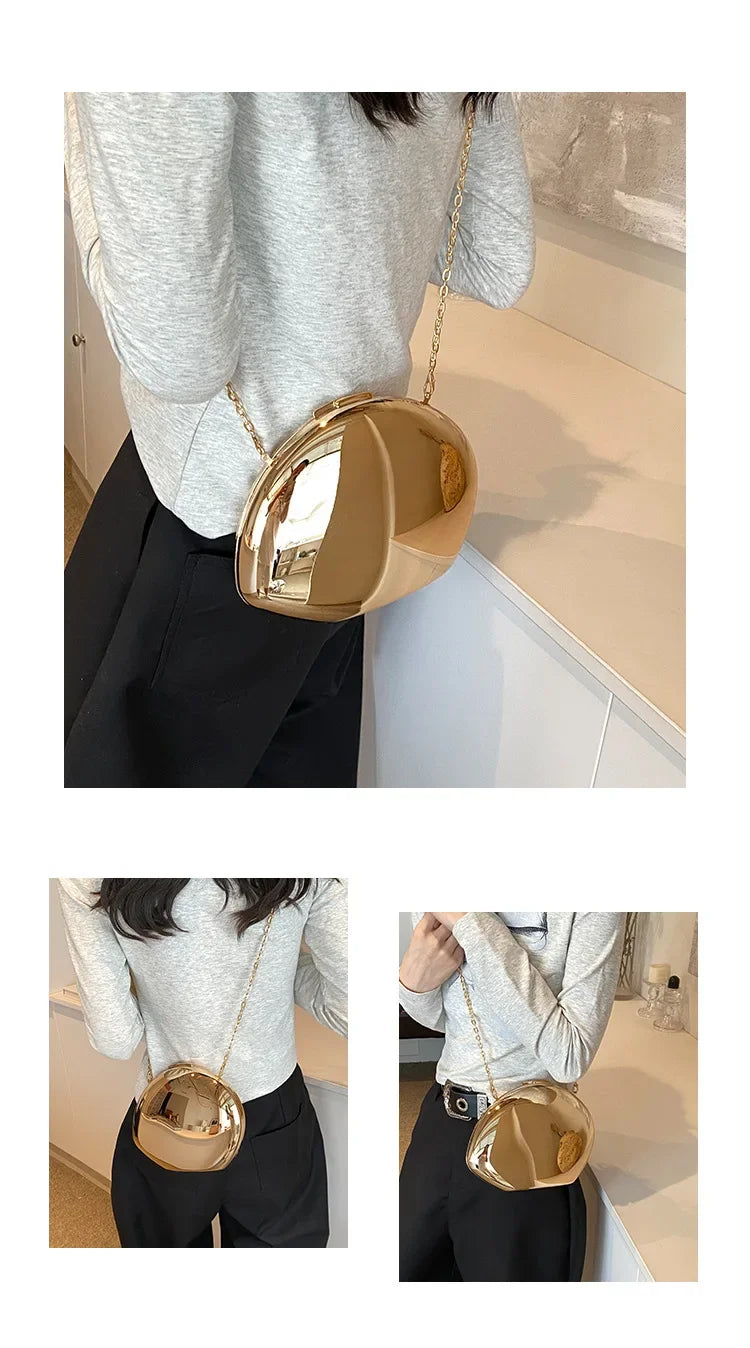 Designer-Clutch in Acryl-Muschelform Gold Silber Damen Abendtasche Süße Glänzende Metall Schulter-Umhängetaschen Kleine Geldbörse