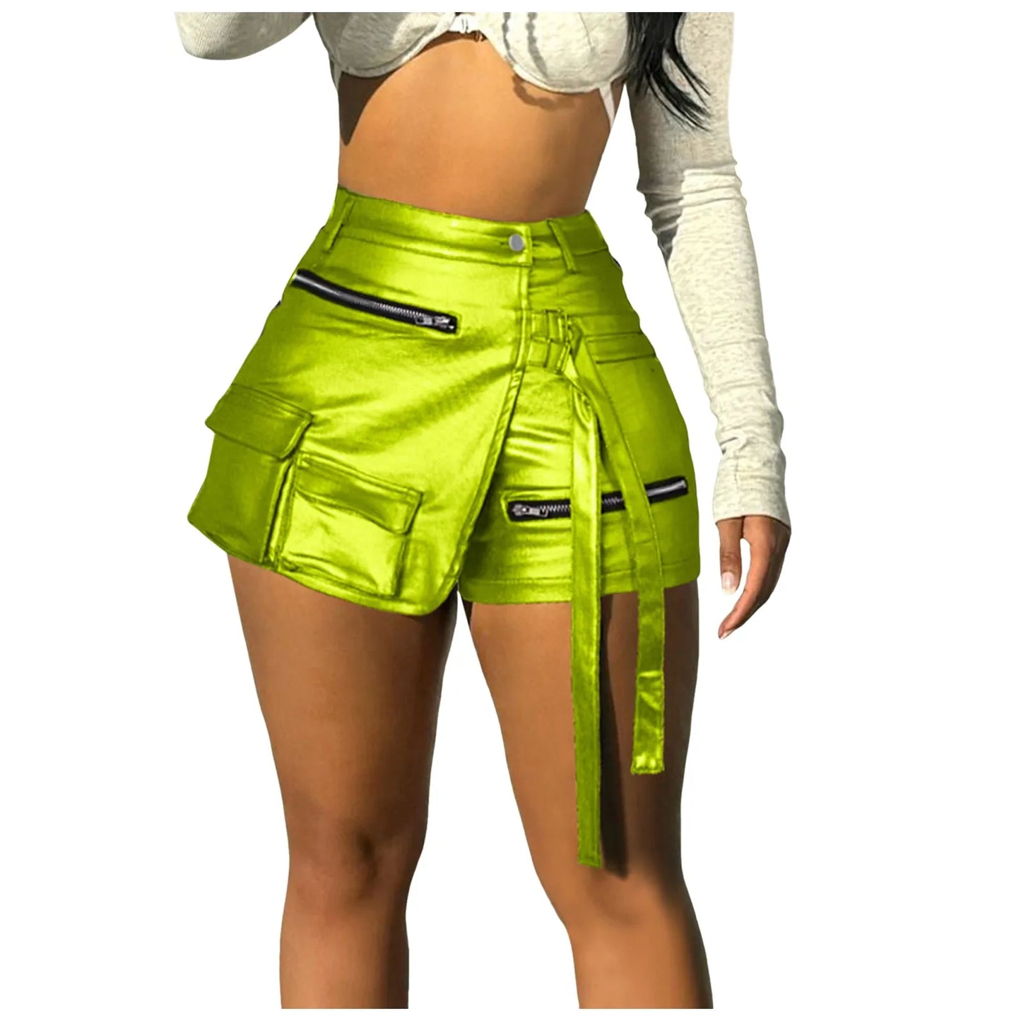 Womens Glitter Metallic Pu Leather Booty Shorts Elastic Waist Solid Color Hotpants With Tight Fit Shorts Nightclub Bar Shorts