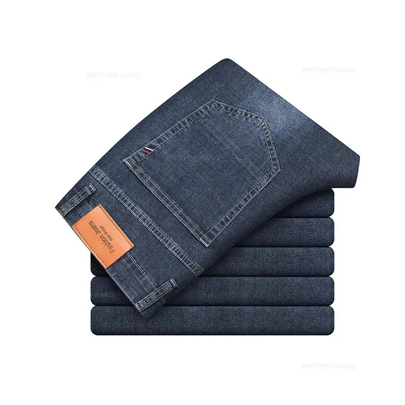 Sommer elastische Herrenjeans Mode Grau Bequeme Business Straight Stretch Baumwolle Casual Denim Hose Marke Männliche Dünne Hosen