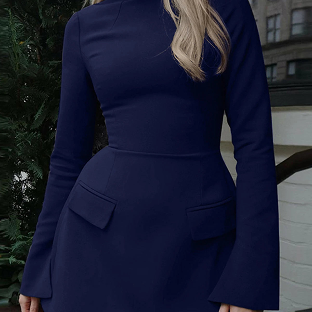 Hugcitar 2024 Frühling O-Ausschnitt Langarm Uni Patchwork Reißverschluss Sexy Bodycon Minikleid Damen Mode Outfits Geburtstagsparty Y2K