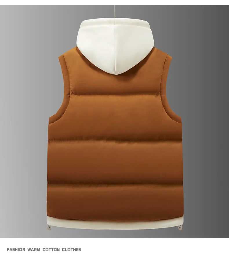 Unisex Fashion Hooded Vests Jacket Sleeveless Vest Autumn Thermal Soft Vests Casual Coats Male Cotton Men's Vest Men Thicken