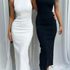 Sexy Damen Langes Kleid Raffiniert Ärmellos Schmal Uni Sommer Party Rückenschlitz Kleid Clubwear Weibliche Vestido Outfits
